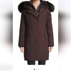 1 Madison Exposition Plum Coat Jacket Fur Trim Hood Small